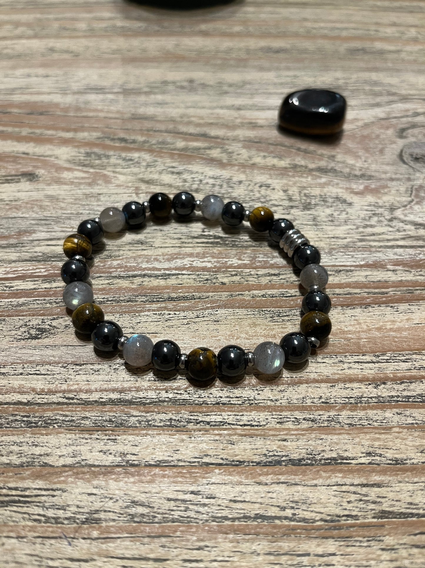 Bracelet Célyos — Argenté, Labradorite, Œil de Tigre & Hématite