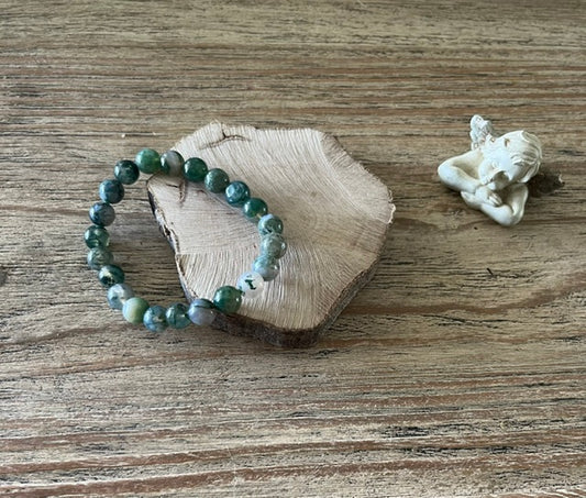 Bracelet Boule 08mm — Agate Mousse AA+