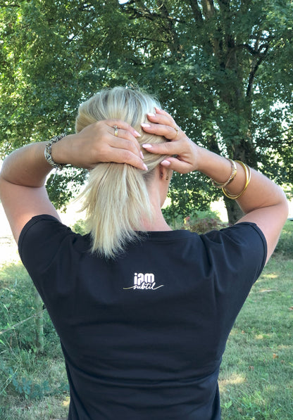 T-shirt noir col V "Ose, Brille, sois puissante !