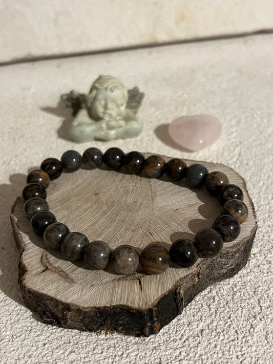 Bracelet Boule 08mm — Pierre de Lune Noire