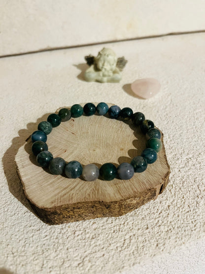 Bracelet Boule 08mm — Agate Mousse AA+