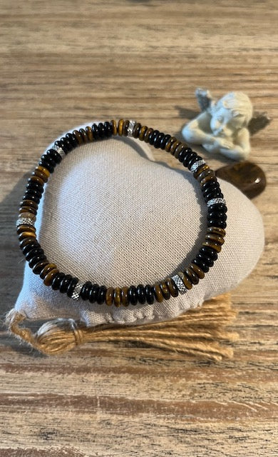 ✨ Bracelet Homme – Œil de Tigre & Onyx ✨